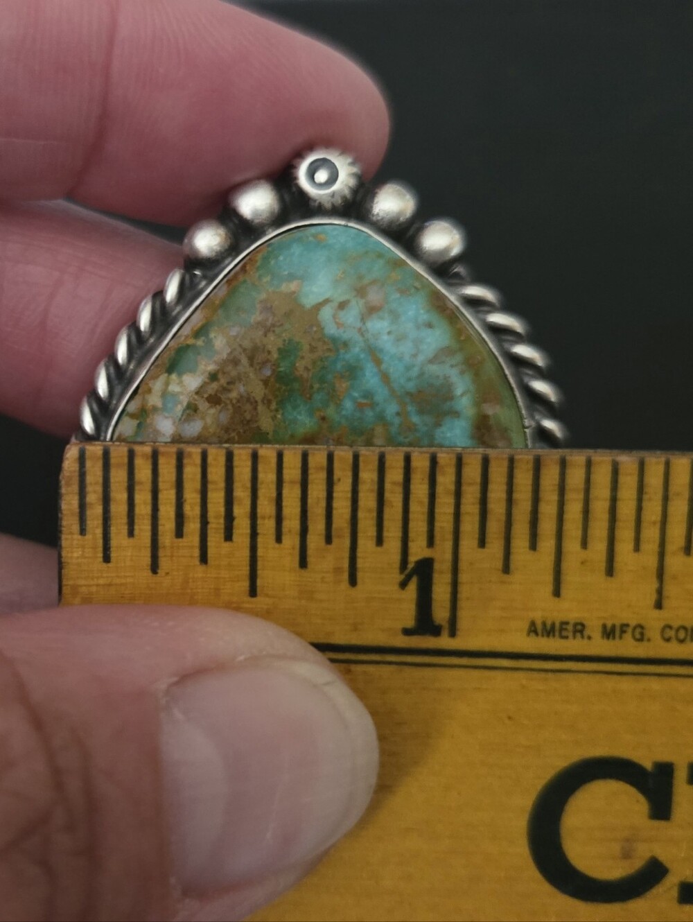 Large Blue-Green Royston Turquoise Statement Ring with Bronze Matrix - Picture 6 of 9